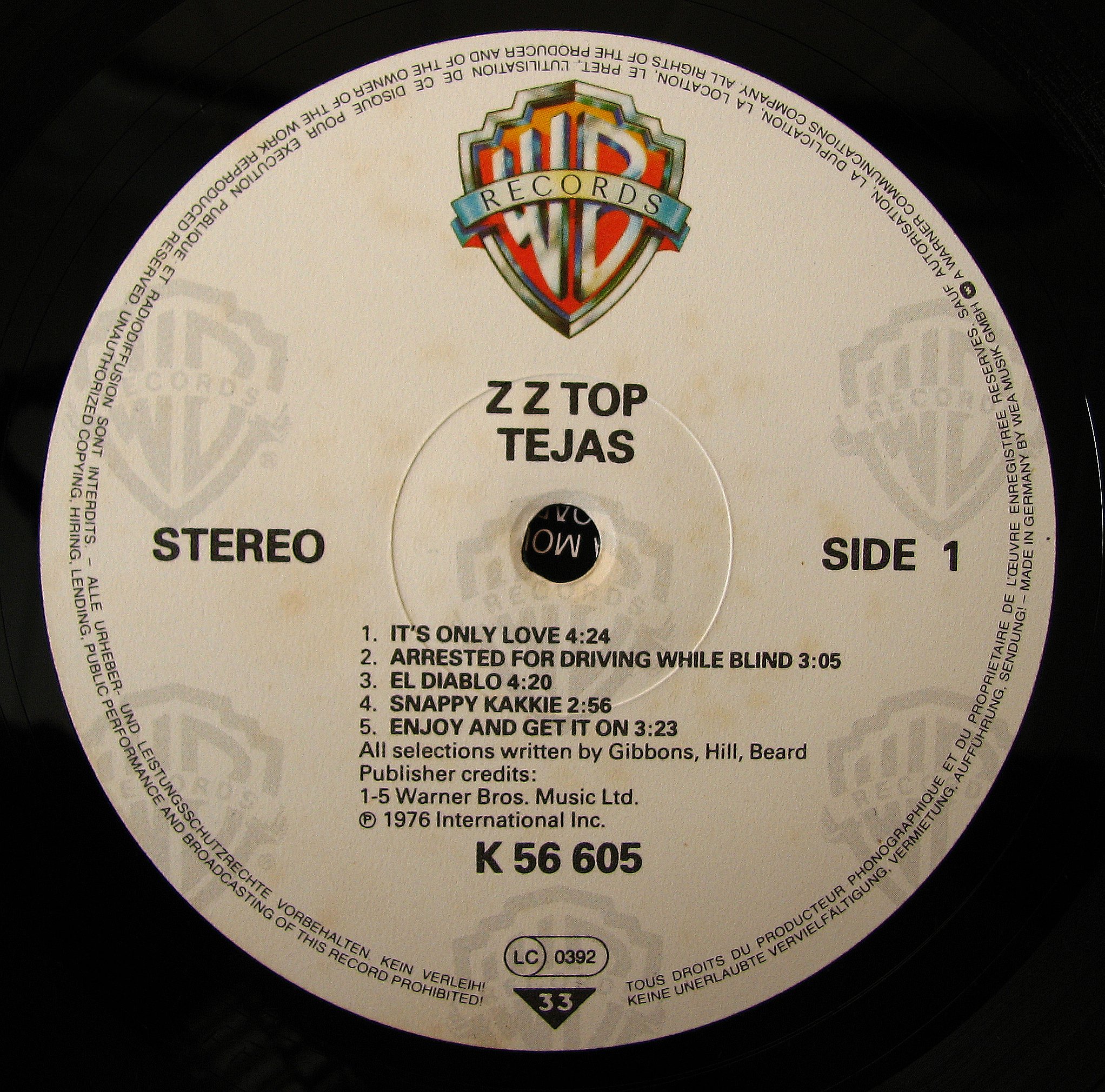 ZZ Top  Tejas : LP Label A
